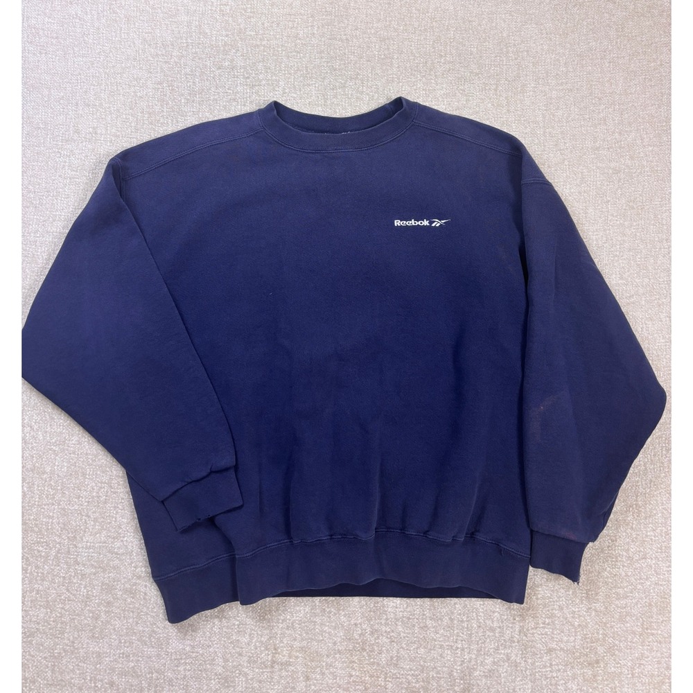 Vintage Reebok Navy Blue Crewneck Sweatshirt Made in USA Mens Large Embroidered